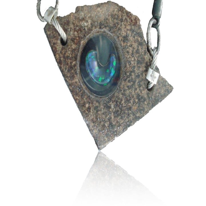 Lightning Ridge Black Opal & Bellingen Meteorite Pendant