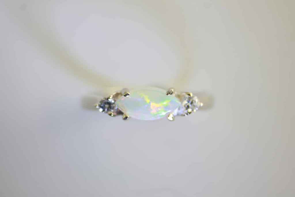 Solid White Coober Pedy Opal Sterling Silver Ring