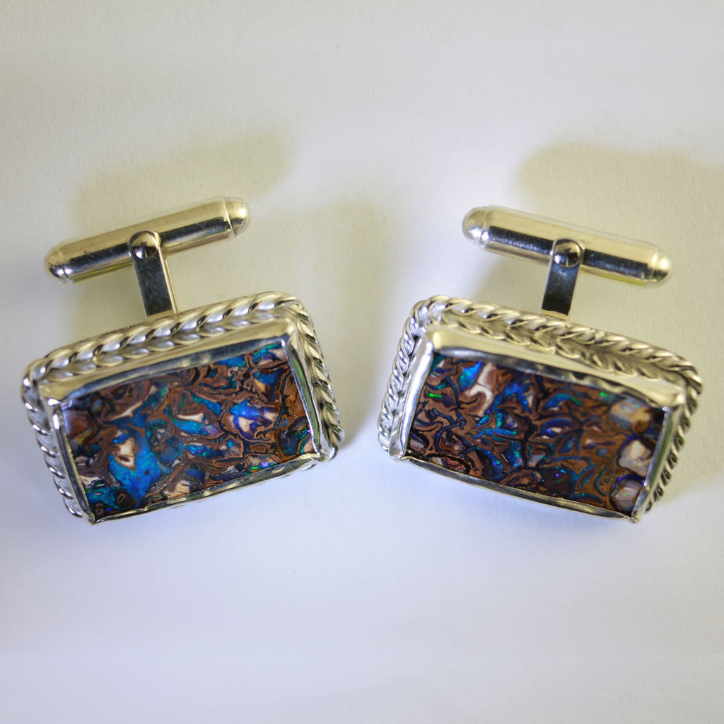 Solid Boulder Matrix Cuff Links in Solid Sterling Silver