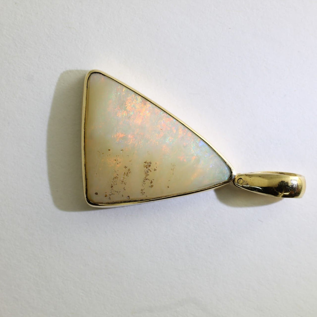 Solid White Coober Pedy Opal Pendant in 9 ct bezel