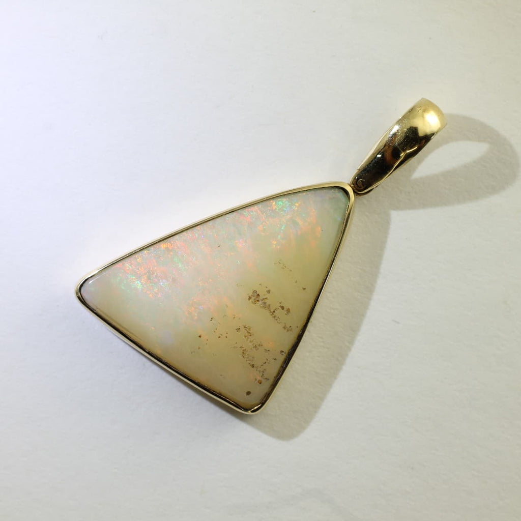 Solid White Coober Pedy Opal Pendant in 9 ct bezel