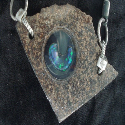 Lightning Ridge Black Opal & Bellingen Meteorite Pendant