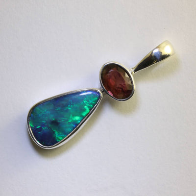 Solid Boulder Opal & Pink Tourmaline Pendant