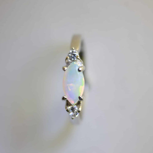 Solid White Coober Pedy Opal Sterling Silver Ring