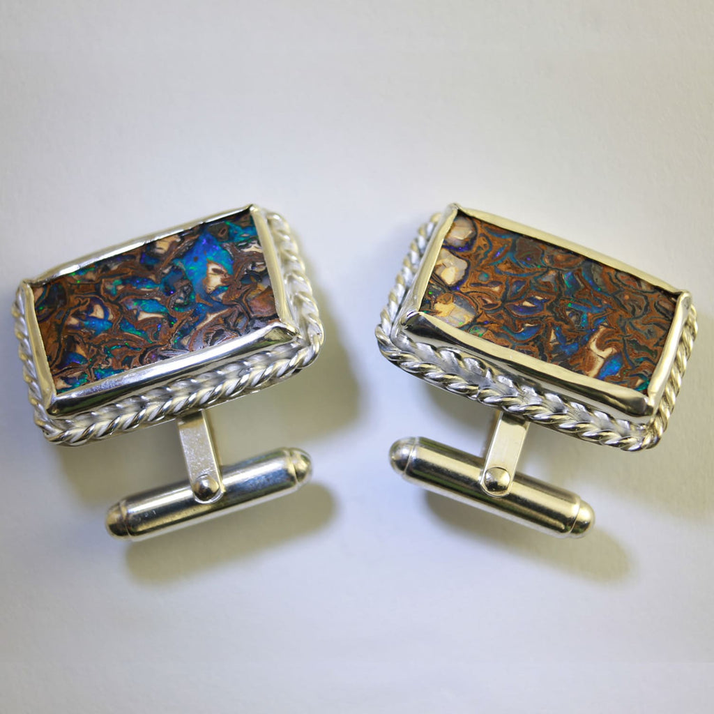 Solid Boulder Matrix Cuff Links in Solid Sterling Silver