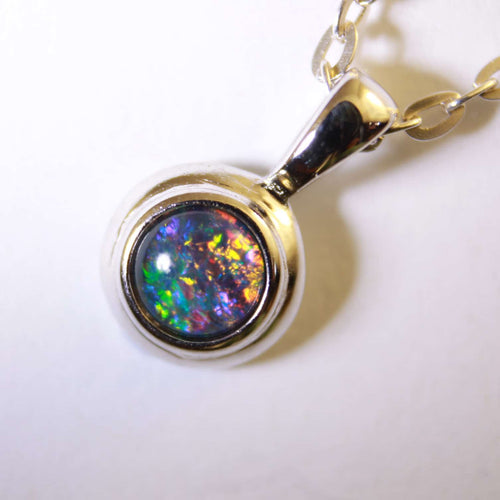 Triplet Opal Pendant in Double Bezel Sterling Silver