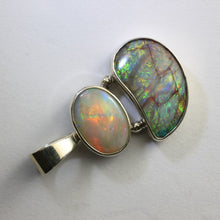 Load image into Gallery viewer, Solid Queensland Boulder &amp; White Coober Pedy Opal Pendant in Sterling Silver Bezel