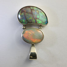 Load image into Gallery viewer, Solid Queensland Boulder &amp; White Coober Pedy Opal Pendant in Sterling Silver Bezel