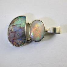 Load image into Gallery viewer, Solid Queensland Boulder &amp; White Coober Pedy Opal Pendant in Sterling Silver Bezel