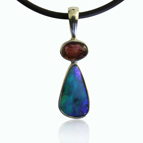 Solid Boulder Opal & Pink Tourmaline Pendant