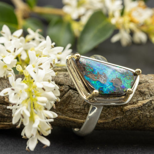 Solid Boulder Opal Sterling Silver Ring