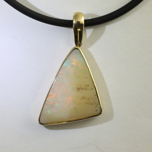 Solid White Coober Pedy Opal Pendant in 9 ct bezel